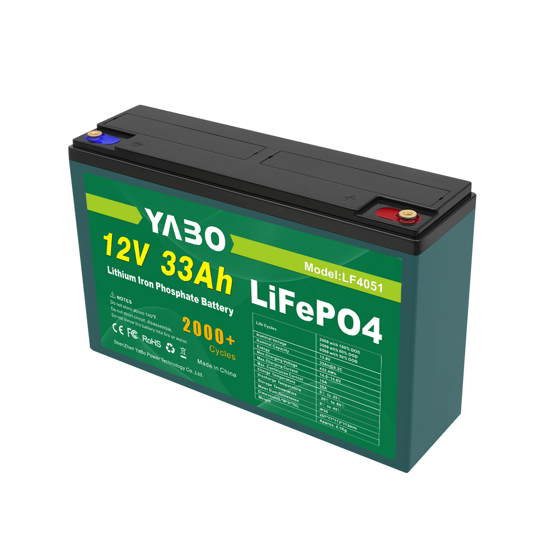 12V 33Ah Marine-Grade Lithium Phosphate LiFePO4 for Marine